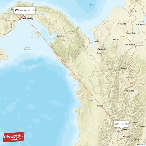 Panama City - Pereira direct flight map
