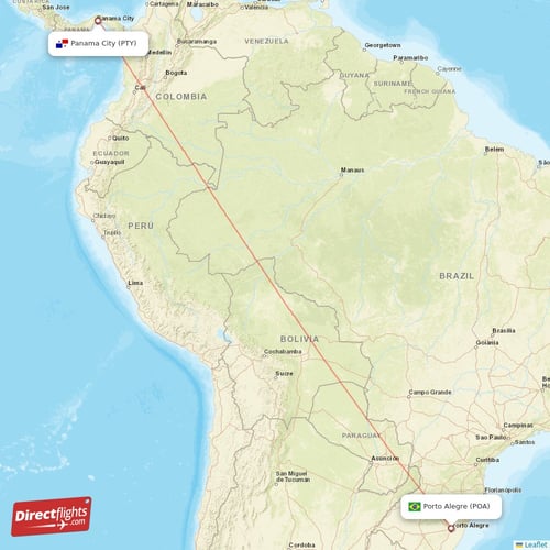 Panama City - Porto Alegre direct flight map