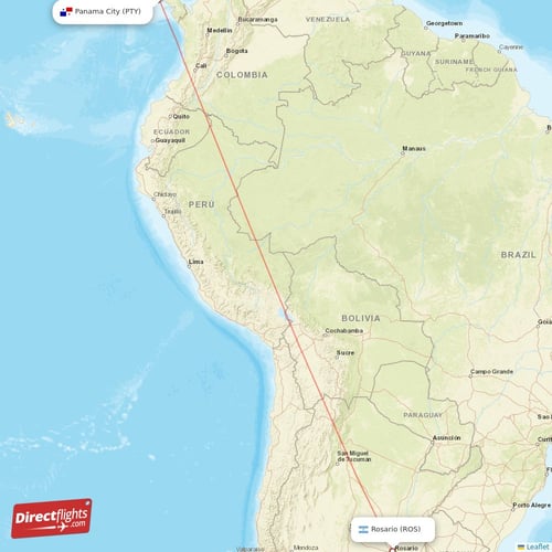 Panama City - Rosario direct flight map