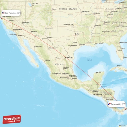 Panama City - San Francisco direct flight map