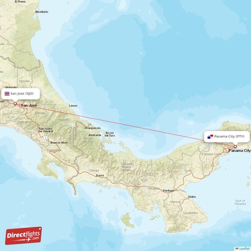 Panama City - San Jose direct flight map