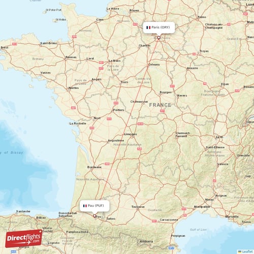 Pau - Paris direct flight map