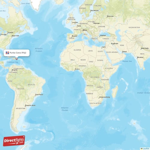 Punta Cana - Amsterdam direct flight map