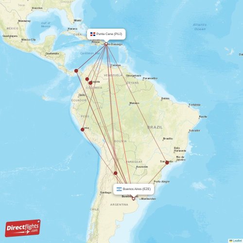 Punta Cana - Buenos Aires direct flight map