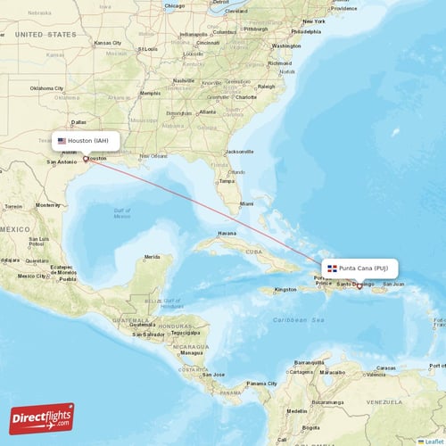 Punta Cana - Houston direct flight map