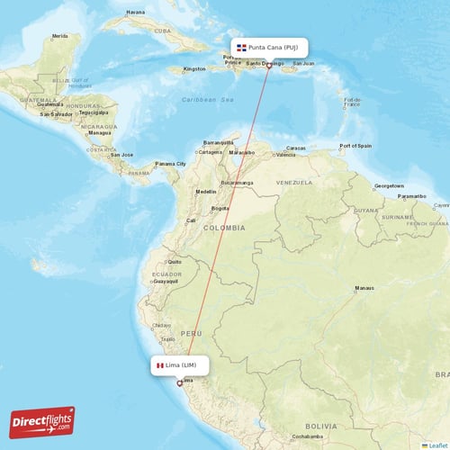 Punta Cana - Lima direct flight map