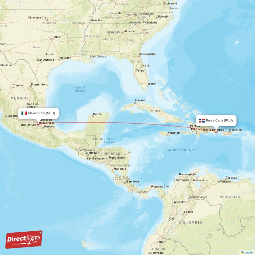 Punta Cana - Mexico City direct flight map