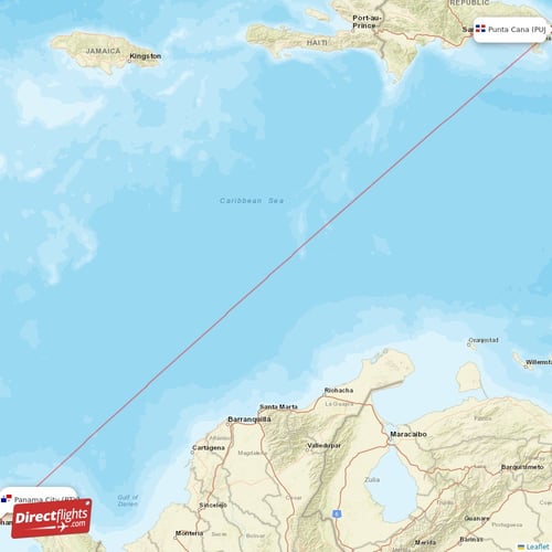 Punta Cana - Panama City direct flight map