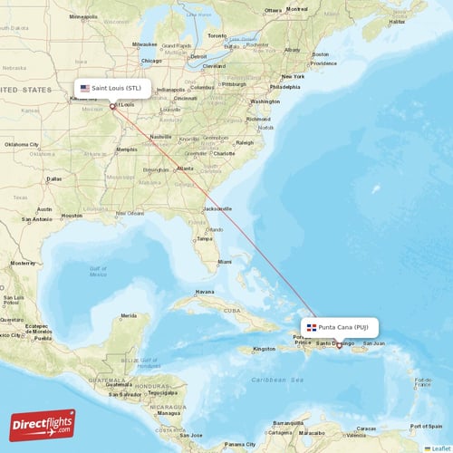 Punta Cana - Saint Louis direct flight map