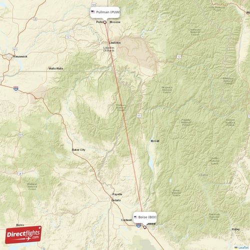 Pullman - Boise direct flight map