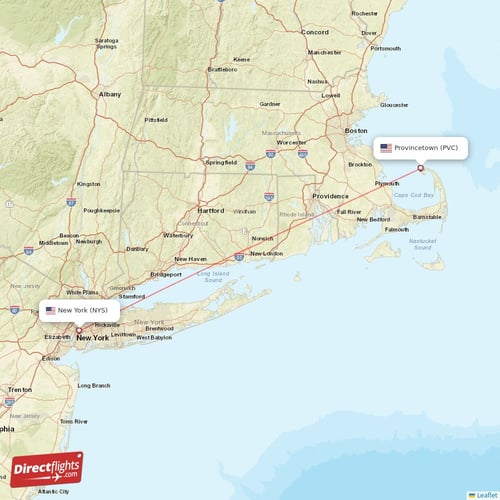 Provincetown - New York direct flight map