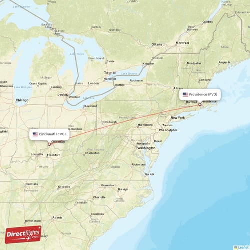 Providence - Cincinnati direct flight map