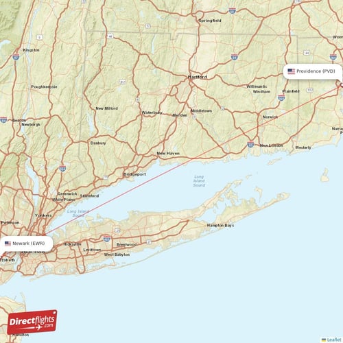Providence - New York direct flight map