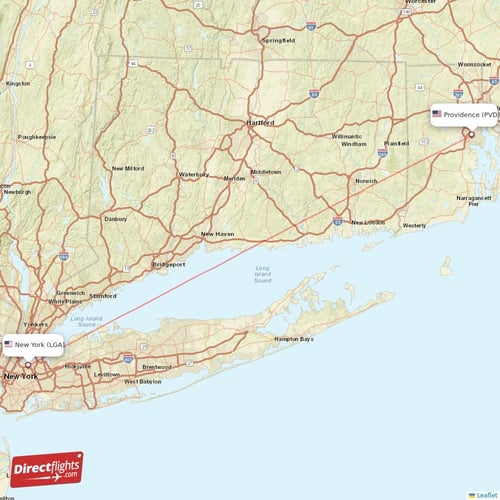 Providence - New York direct flight map