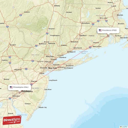 Providence - Philadelphia direct flight map