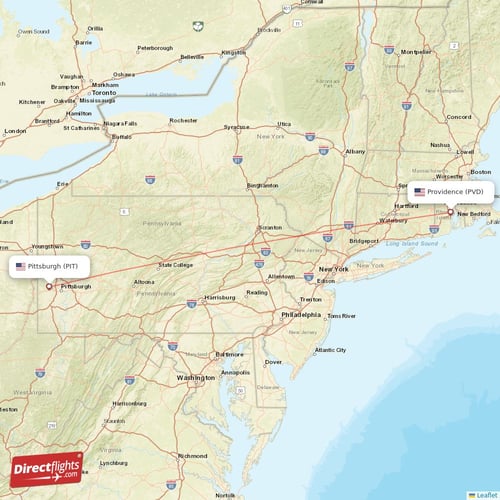 Providence - Pittsburgh direct flight map