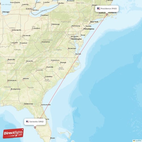 Providence - Sarasota direct flight map