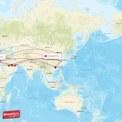 Shanghai - Cairo direct flight map