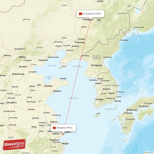 Shanghai - Changchun direct flight map