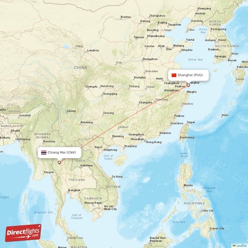 Shanghai - Chiang Mai direct flight map