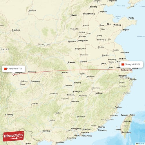 Shanghai - Chengdu direct flight map