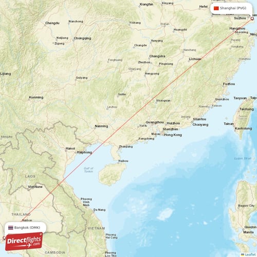 Shanghai - Bangkok direct flight map