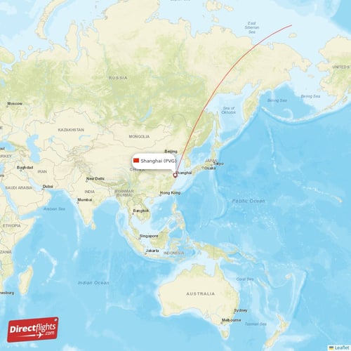 Shanghai - Detroit direct flight map