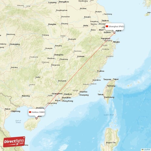 Shanghai - Haikou direct flight map