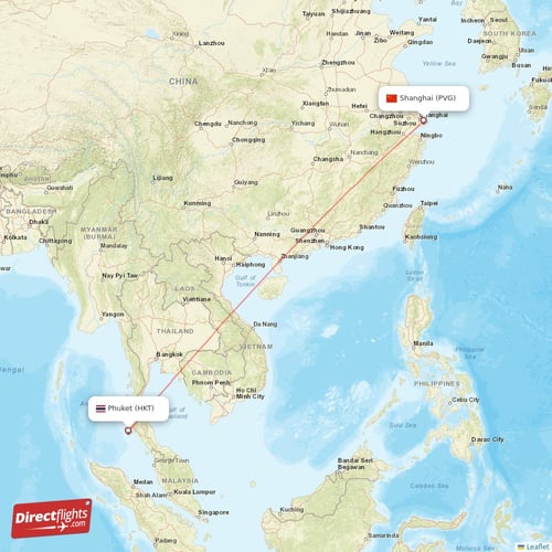 Shanghai - Phuket direct flight map