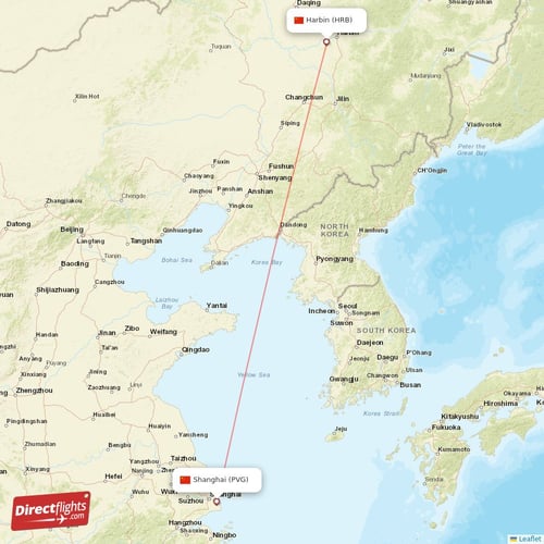 Shanghai - Harbin direct flight map