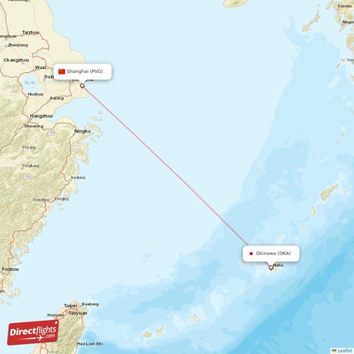 Shanghai - Okinawa direct flight map