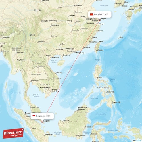 Shanghai - Singapore direct flight map