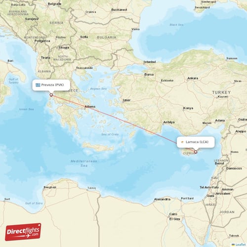 Preveza - Larnaca direct flight map
