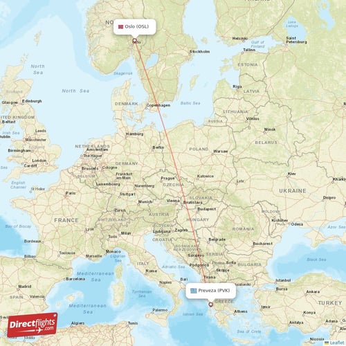 Preveza - Oslo direct flight map