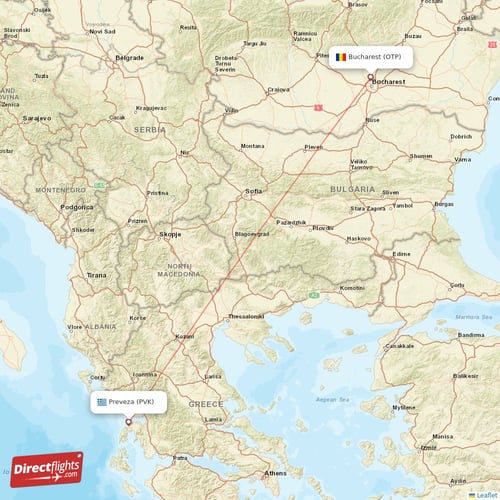 Preveza - Bucharest direct flight map