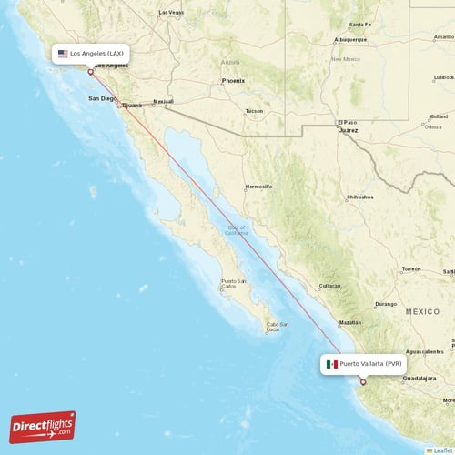 Puerto Vallarta - Los Angeles direct flight map