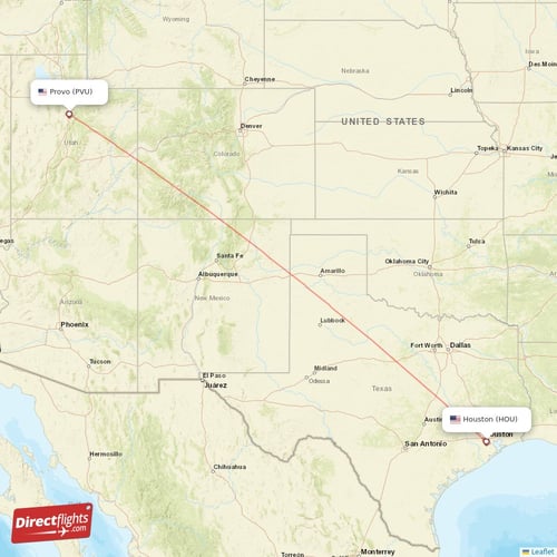 Provo - Houston direct flight map