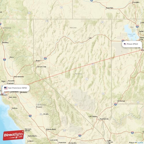 Provo - San Francisco direct flight map