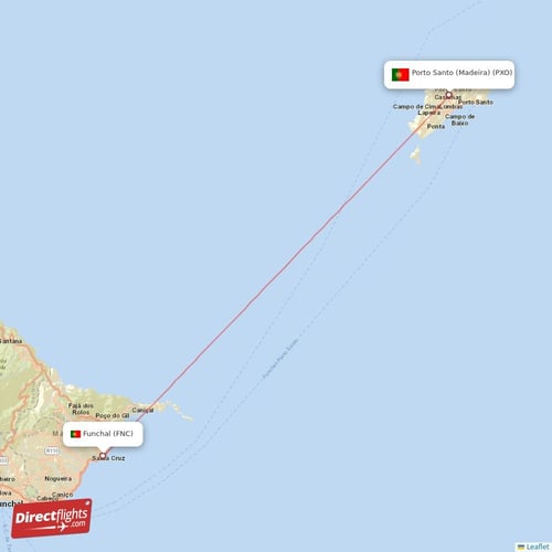 Porto Santo (Madeira) - Funchal direct flight map
