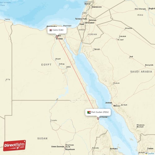 Port Sudan - Cairo direct flight map