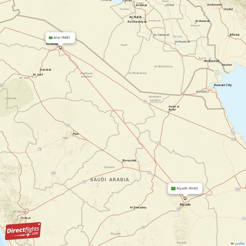 Arar - Riyadh direct flight map