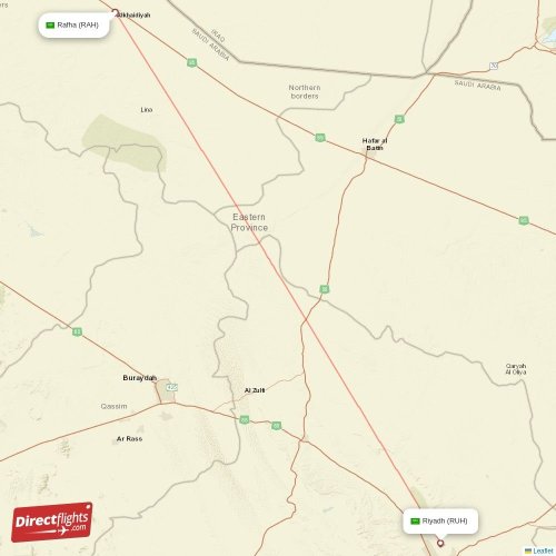 Rafha - Riyadh direct flight map