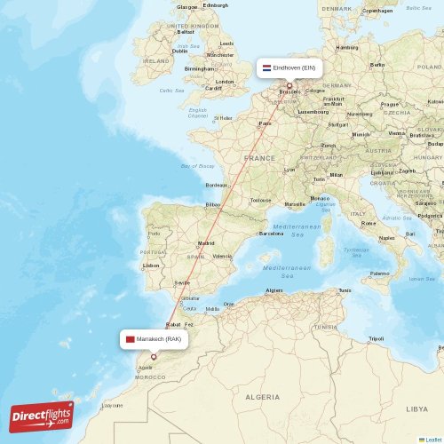 Marrakech - Eindhoven direct flight map