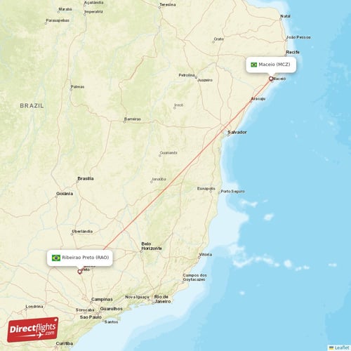 Ribeirao Preto - Maceio direct flight map