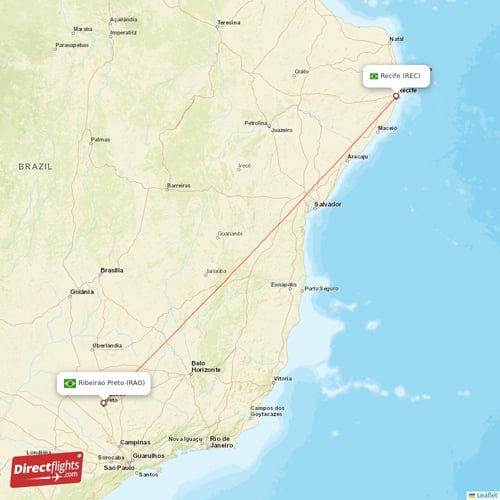 Ribeirao Preto - Recife direct flight map