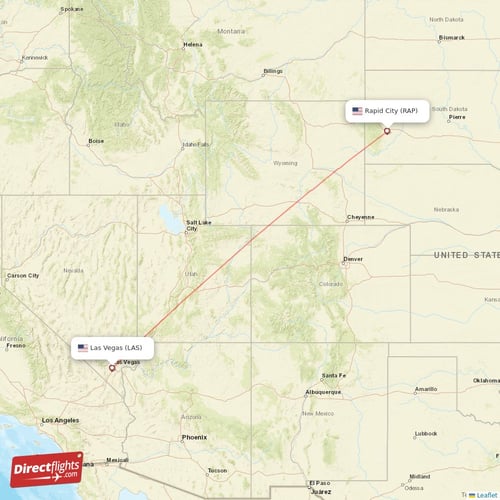 Rapid City - Las Vegas direct flight map