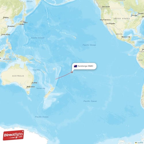 Rarotonga - Sydney direct flight map
