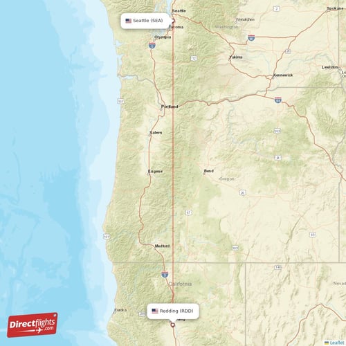 Redding - Seattle direct flight map