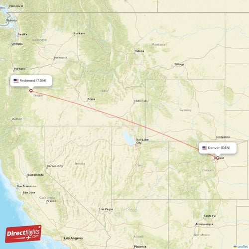 Redmond - Denver direct flight map