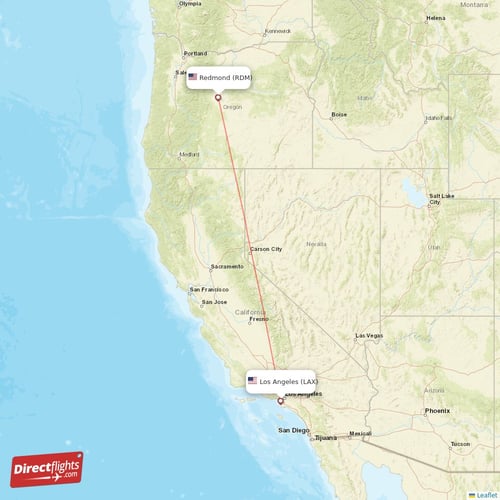 Redmond - Los Angeles direct flight map